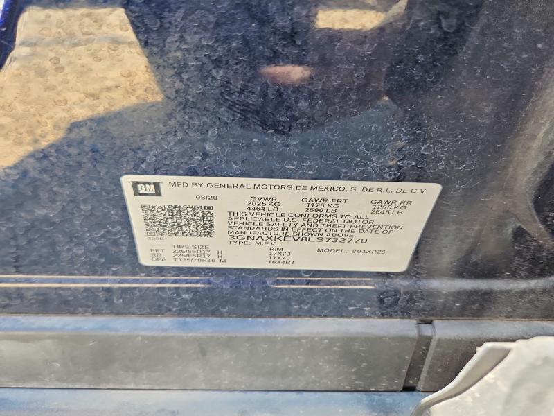 52701536 :رقم المزاد ، 3GNAXKEV8LS732770 vin ، 2020 Chevrolet Equinox مزاد بيع