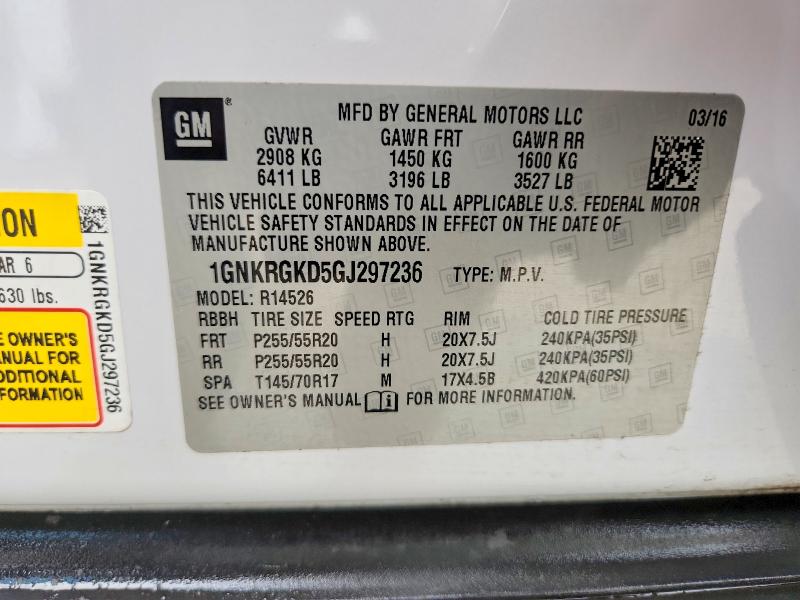 Auction sale of the 2016 Chevrolet Traverse, vin: 1GNKRGKD5GJ297236, lot number: 54089106