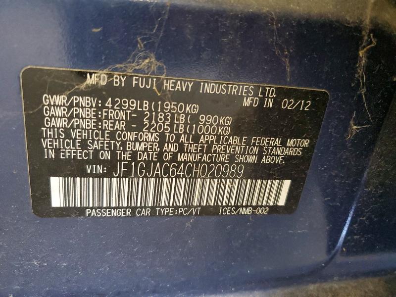 Продажа на аукционе авто 2012 Subaru Impreza, vin: JF1GJAC64CH020989, номер лота: 52456896