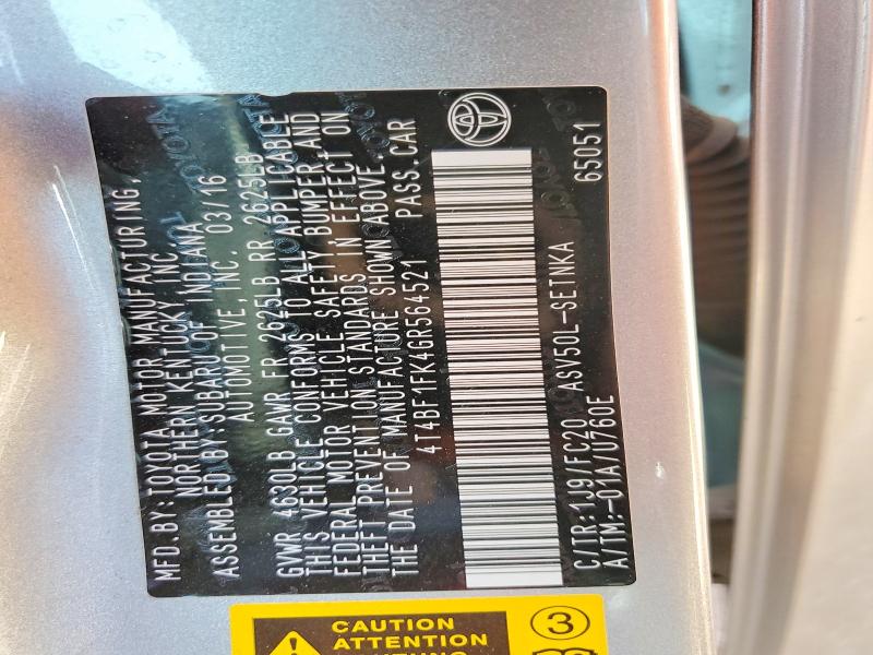 Продаж на аукціоні авто 2016 Toyota Camry, vin: 4T4BF1FK4GR564521, номер лоту: 53630576