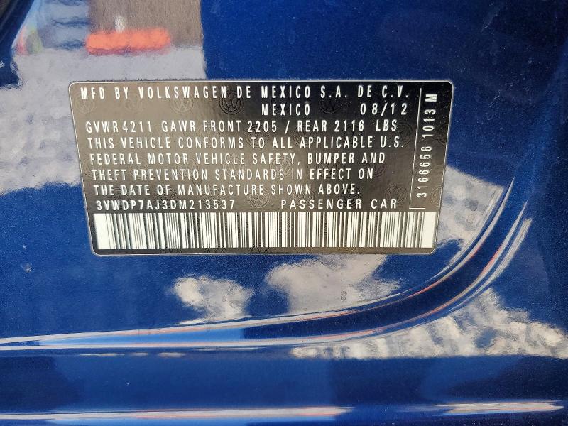 Aukcja sprzedaży 2013 Volkswagen Jetta, vin: 3VWDP7AJ3DM213537, numer aukcji: 53440966
