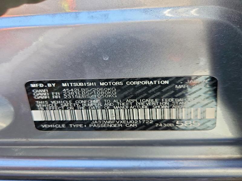 Aukcja sprzedaży 2014 Mitsubishi Lancer, vin: JA32W8FVXEU021722, numer aukcji: 54724286