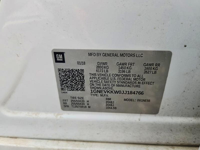 Продажа на аукционе авто 2018 Chevrolet Traverse, vin: 1GNEVKKW0JJ184766, номер лота: 54717496