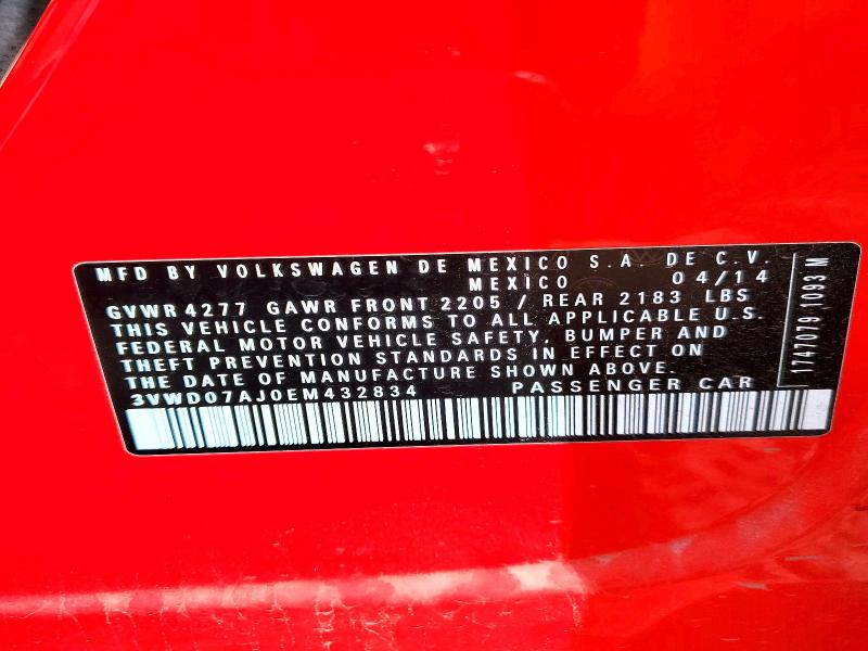 53325686 :رقم المزاد ، 3VWD07AJ0EM432834 vin ، 2014 Volkswagen Jetta مزاد بيع