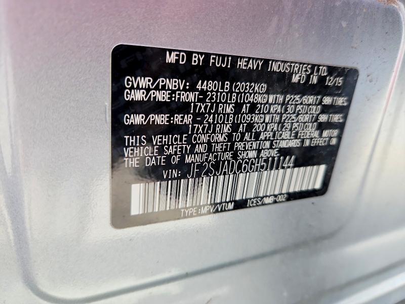 Продаж на аукціоні авто 2016 Subaru Forester, vin: JF2SJADC6GH511144, номер лоту: 53323746