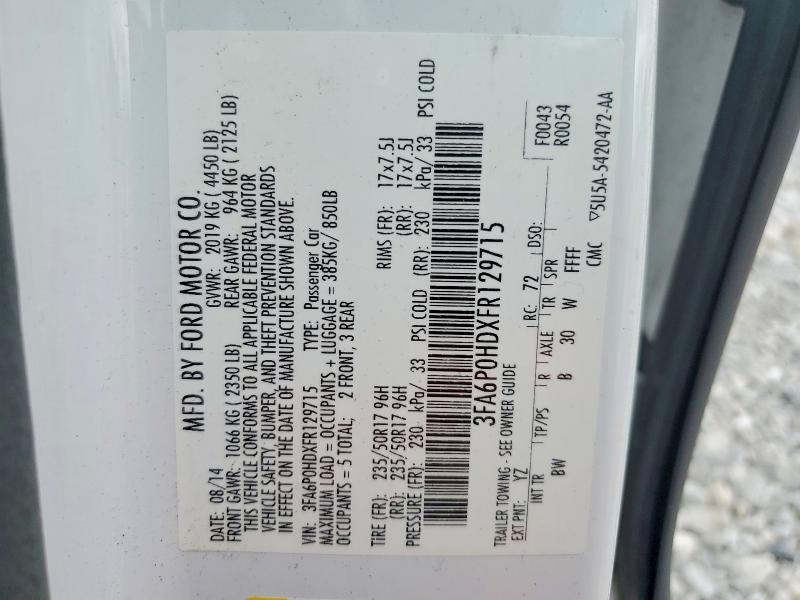 Продаж на аукціоні авто 2015 Ford Fusion, vin: 3FA6P0HDXFR129715, номер лоту: 53352696