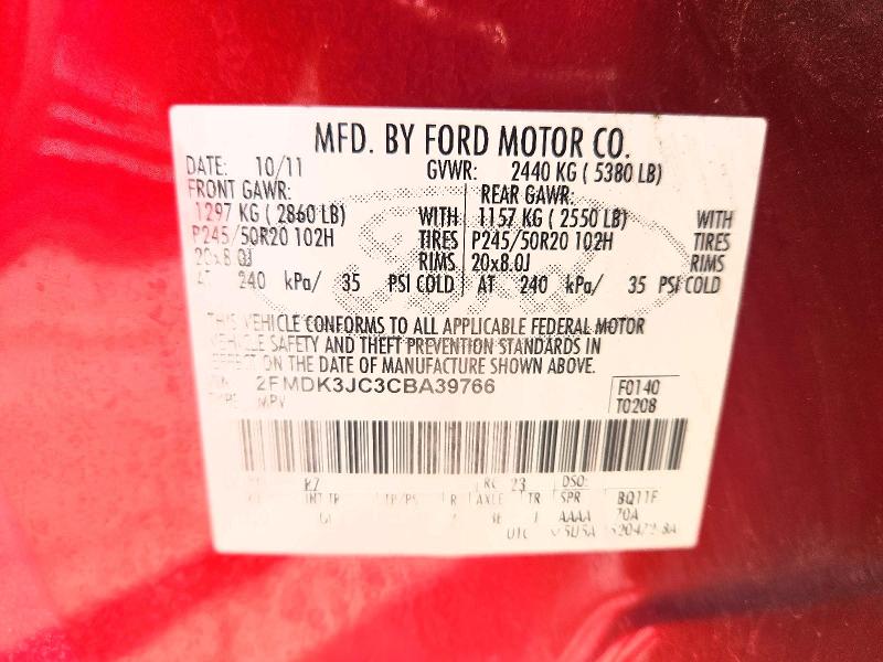 Aukcja sprzedaży 2012 Ford Edge, vin: 2FMDK3JC3CBA39766, numer aukcji: 53421286