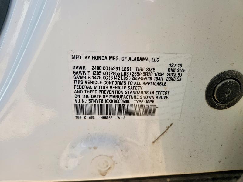 2019 Honda Passport მანქანა იყიდება აუქციონზე, vin: 5FNYF8H0XKB000600, აუქციონის ნომერი: 52056406