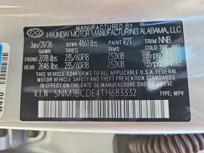 52667546 :رقم المزاد ، 5NMJBCDE4TH683332 vin ، 2026 Hyundai Tucson مزاد بيع