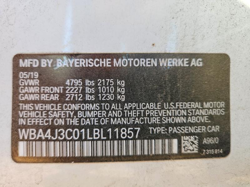 Aukcja sprzedaży 2020 Bmw 430i, vin: WBA4J3C01LBL11857, numer aukcji: 54422336