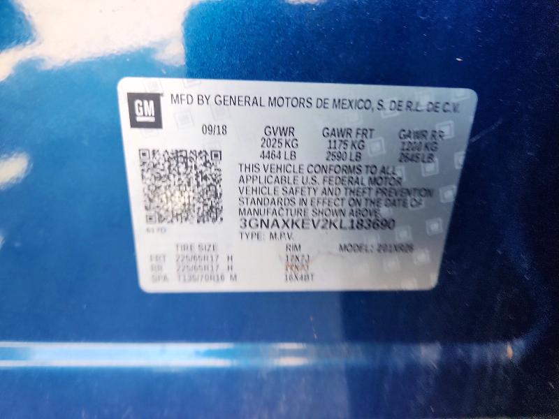 Aukcja sprzedaży 2019 Chevrolet Equinox, vin: 3GNAXKEV2KL183690, numer aukcji: 53619886