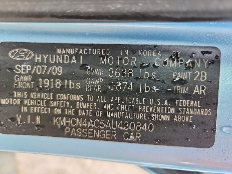 2010 Hyundai Accent მანქანა იყიდება აუქციონზე, vin: KMHCN4AC5AU430840, აუქციონის ნომერი: 54684776