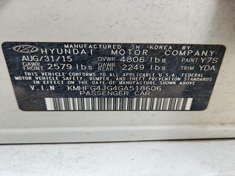 2016 Hyundai Azera მანქანა იყიდება აუქციონზე, vin: KMHFG4JG4GA518606, აუქციონის ნომერი: 51883566