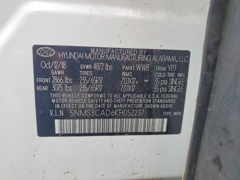 Продажа на аукционе авто 2019 Hyundai Santa Fe, vin: 5NMS3CAD6KH052237, номер лота: 52378006