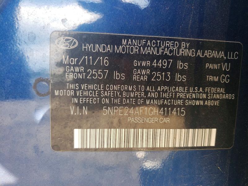Продаж на аукціоні авто 2016 Hyundai Sonata, vin: 5NPE24AF1GH411415, номер лоту: 55522126