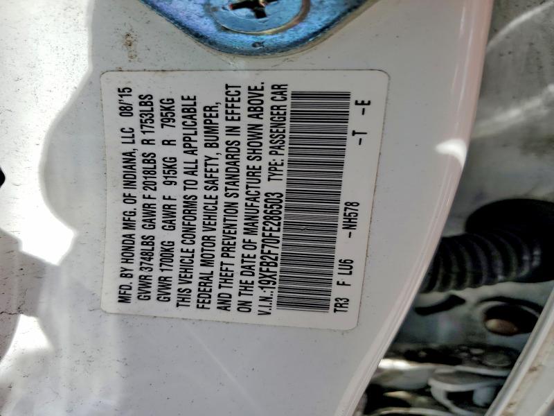 55184586 :رقم المزاد ، 19XFB2F70FE286503 vin ، 2015 Honda Civic مزاد بيع