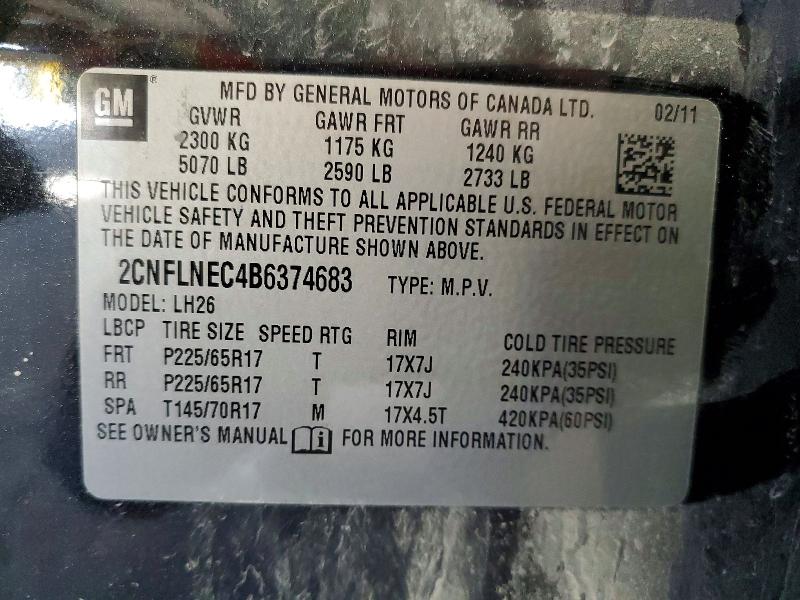 51456606 :رقم المزاد ، 2CNFLNEC4B6374683 vin ، 2011 Chevrolet Equinox مزاد بيع