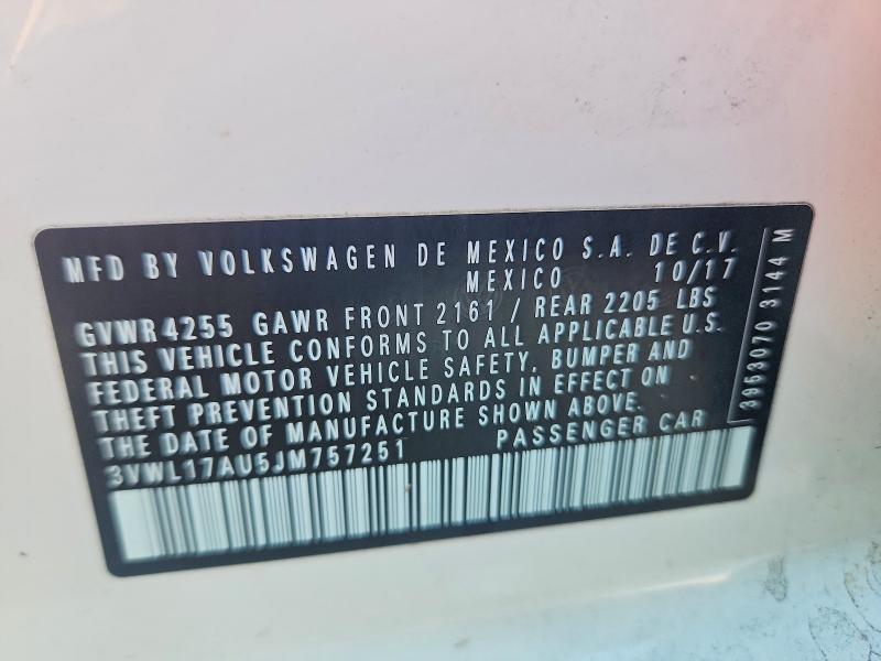 2018 Volkswagen Golf მანქანა იყიდება აუქციონზე, vin: 3VWL17AU5JM757251, აუქციონის ნომერი: 53827806