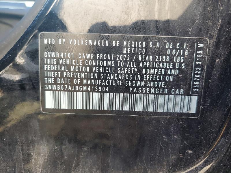 53725816 :رقم المزاد ، 3VWB67AJ9GM413904 vin ، 2016 Volkswagen Jetta مزاد بيع