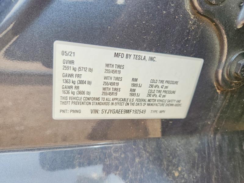Aukcja sprzedaży 2021 Tesla Model Y, vin: 5YJYGAEE9MF192549, numer aukcji: 53060766