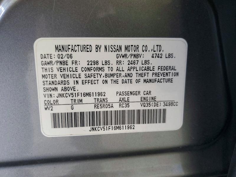 Продажа на аукционе авто 2006 Infiniti G35, vin: JNKCV51F16M611962, номер лота: 52721066