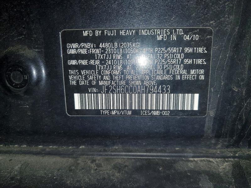 51705616 :رقم المزاد ، JF2SH6CC0AH794433 vin ، 2010 Subaru Forester مزاد بيع