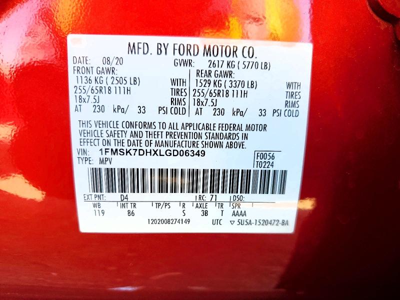 2020 Ford Explorer მანქანა იყიდება აუქციონზე, vin: 1FMSK7DHXLGD06349, აუქციონის ნომერი: 54413416