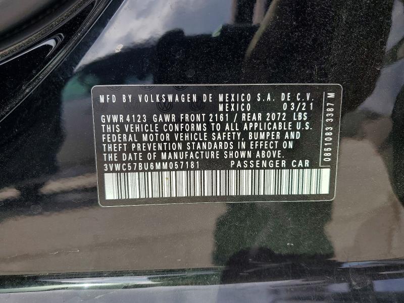 Продаж на аукціоні авто 2021 Volkswagen Jetta, vin: 3VWC57BU6MM057181, номер лоту: 54155286