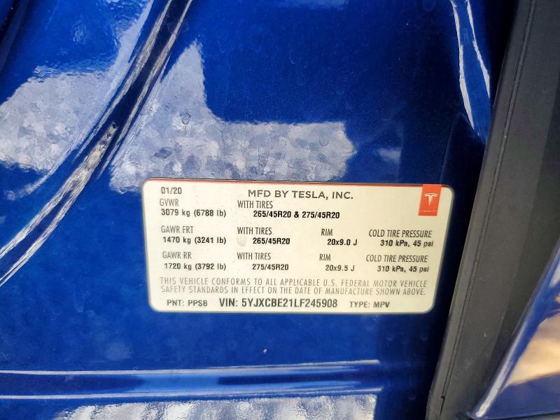 Продаж на аукціоні авто 2020 Tesla Model X, vin: 5YJXCBE21LF245908, номер лоту: 54297026