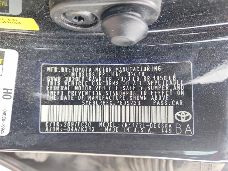 52730416 :رقم المزاد ، 5YFBURHEXJP809238 vin ، 2018 Toyota Corolla مزاد بيع