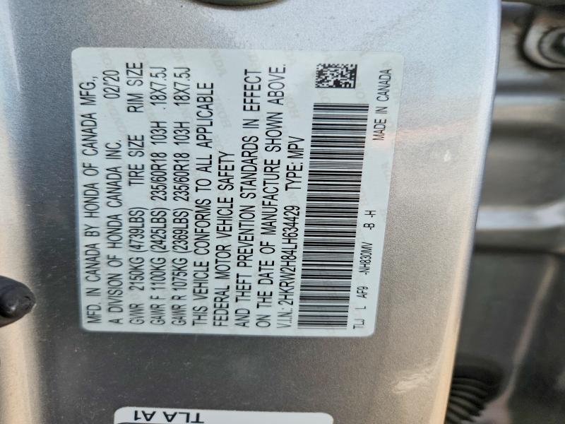 2020 Honda Cr-v მანქანა იყიდება აუქციონზე, vin: 2HKRW2H84LH634429, აუქციონის ნომერი: 54898966