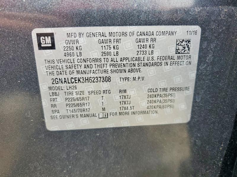 Продаж на аукціоні авто 2017 Chevrolet Equinox, vin: 2GNALCEK3H6237308, номер лоту: 54612846