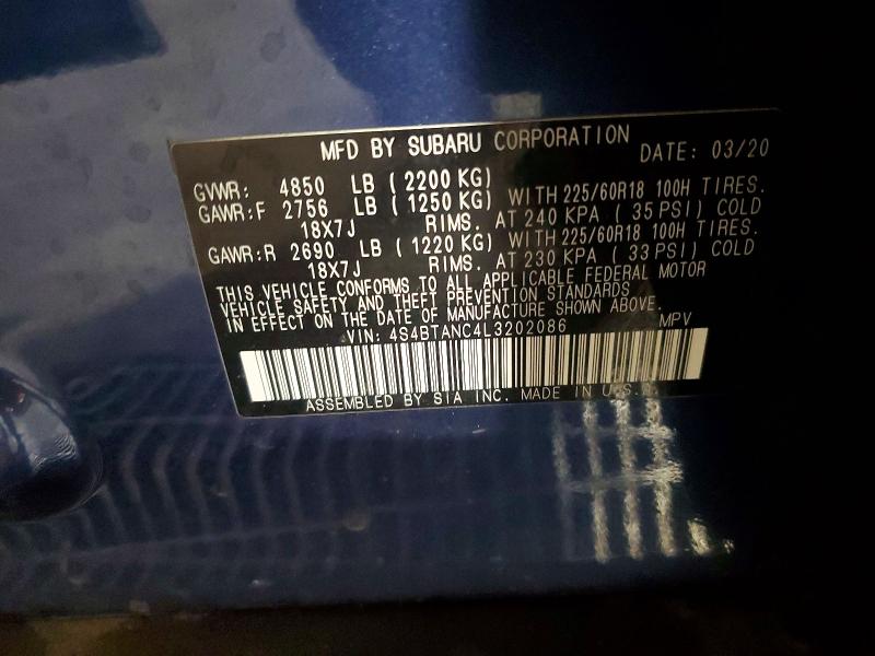 Aukcja sprzedaży 2020 Subaru Outback, vin: 4S4BTANC4L3202086, numer aukcji: 54063056