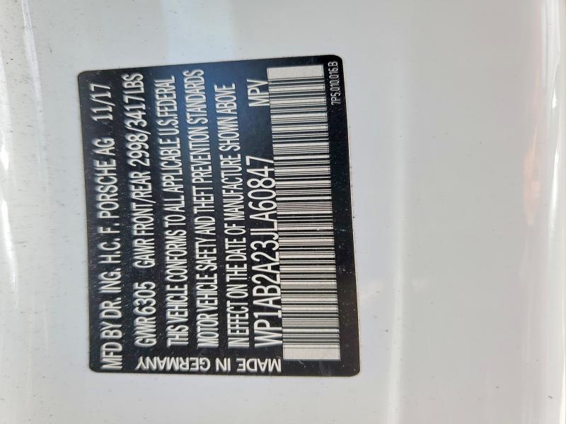 2018 Porsche Cayenne მანქანა იყიდება აუქციონზე, vin: WP1AB2A23JLA60847, აუქციონის ნომერი: 52170056