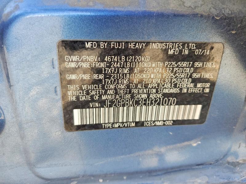 Aukcja sprzedaży 2014 Subaru Xv Crosstrek, vin: JF2GPBKC3EH321070, numer aukcji: 54491836