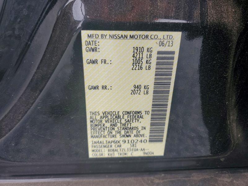 2013 Nissan Altima მანქანა იყიდება აუქციონზე, vin: 1N4AL3AP6DC910240, აუქციონის ნომერი: 52045236