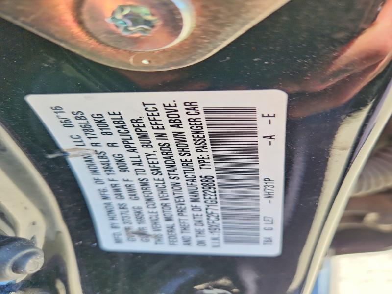 Aukcja sprzedaży 2016 Honda Civic, vin: 19XFC2F71GE229886, numer aukcji: 53422756