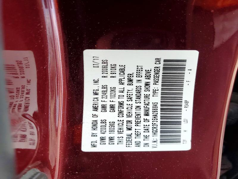 52736616 :رقم المزاد ، 1HGCR2F35HA266945 vin ، 2017 Honda Accord مزاد بيع