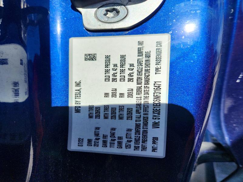 Продажа на аукционе авто 2022 Tesla Model 3, vin: 5YJ3E1EC6NF316471, номер лота: 53316126