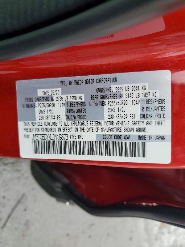Aukcja sprzedaży 2020 Mazda Cx-9, vin: JM3TCBDYXL0419873, numer aukcji: 55185036
