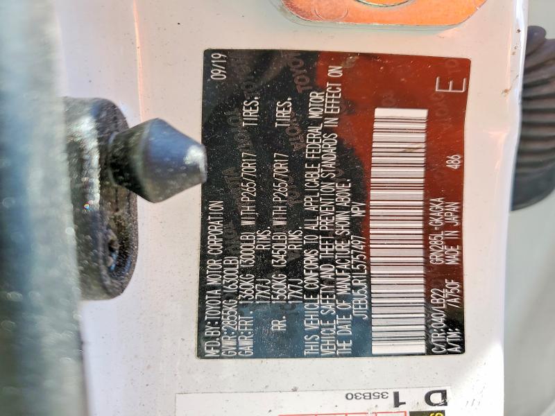 2020 Toyota 4runner მანქანა იყიდება აუქციონზე, vin: JTEBU5JR1L5757497, აუქციონის ნომერი: 54347406