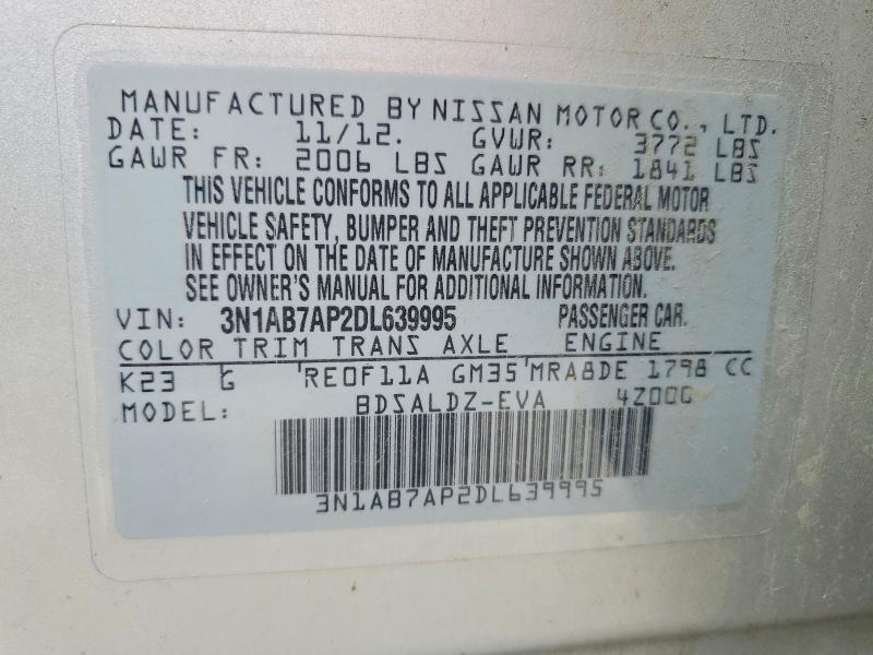 Aukcja sprzedaży 2013 Nissan Sentra, vin: 3N1AB7AP2DL639995, numer aukcji: 52616556