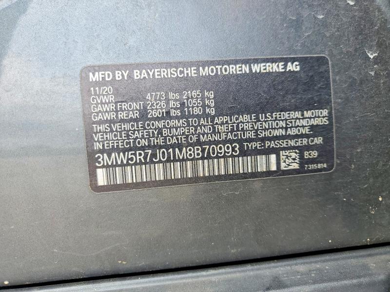 Aukcja sprzedaży 2021 Bmw 330xi, vin: 3MW5R7J01M8B70993, numer aukcji: 52007236