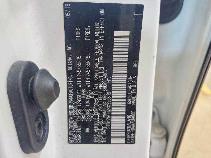 54072966 :رقم المزاد ، 5TDYZRFH2KS333519 vin ، 2019 Toyota Highlander مزاد بيع