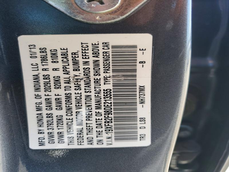 Продажа на аукционе авто 2013 Honda Civic, vin: 19XFB2F98DE213555, номер лота: 52504216