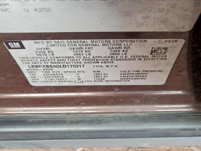 Продажа на аукционе авто 2020 Buick Envision, vin: LRBFXBSA0LD175917, номер лота: 53291306