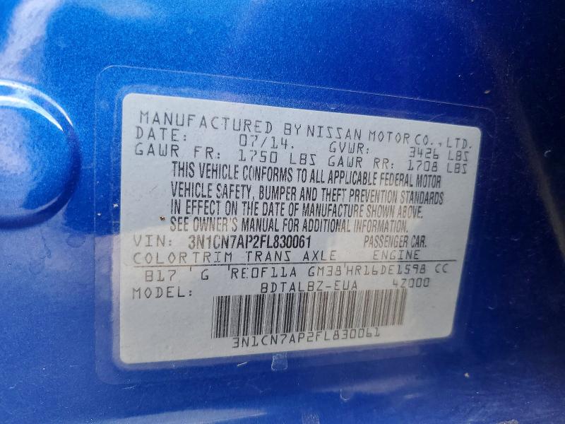 2015 Nissan Versa მანქანა იყიდება აუქციონზე, vin: 3N1CN7AP2FL830061, აუქციონის ნომერი: 54892986