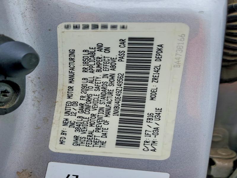 55405206 :رقم المزاد ، 1NXBU40E49Z149562 vin ، 2009 Toyota Corolla مزاد بيع