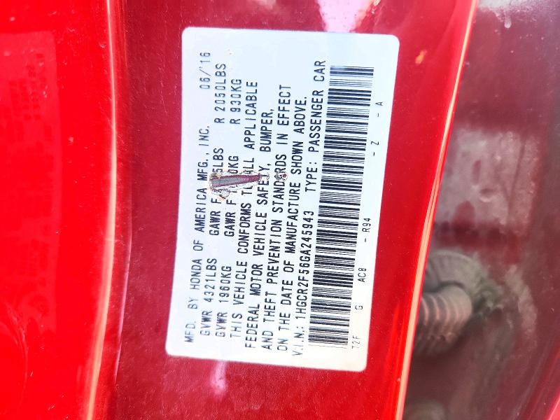 2016 Honda Accord მანქანა იყიდება აუქციონზე, vin: 1HGCR2F56GA245943, აუქციონის ნომერი: 51088556