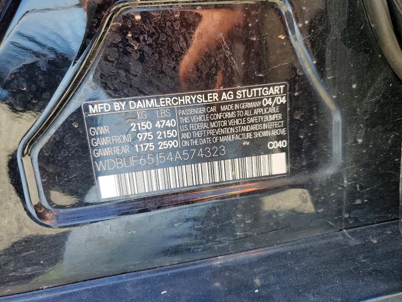 2004 Mercedes-benz E მანქანა იყიდება აუქციონზე, vin: WDBUF65J54A574323, აუქციონის ნომერი: 52969226